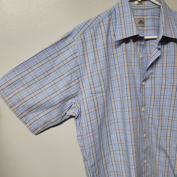 Peter Millar Collared Button Down Shirt Cotton Mens Larhe Baby Blue Plaid Formal - Picture 3 of 8